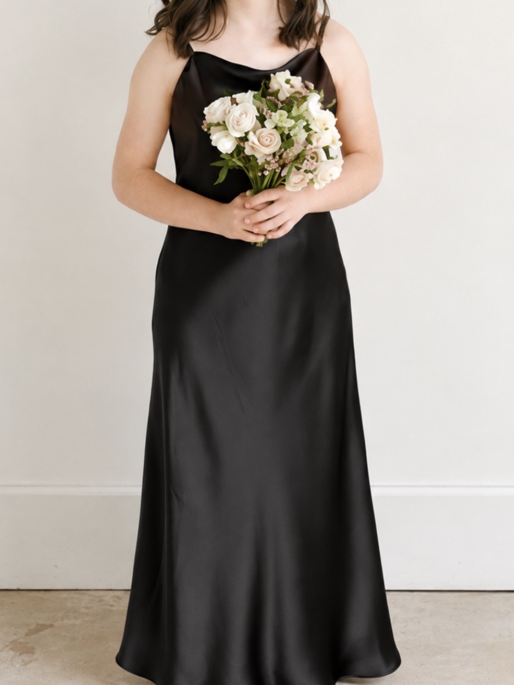 Revelry Junior Dress Skye Cowl Neck in Satin Black